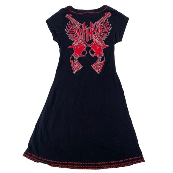 Rock & Roll Cowgirl Size Small Dress Black Red Embroidered Y2K Punk Grunge Retro - Picture 2 of 12